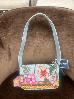 Marshalls Pink and Light Blue Beaded Floral Shoulder Bag